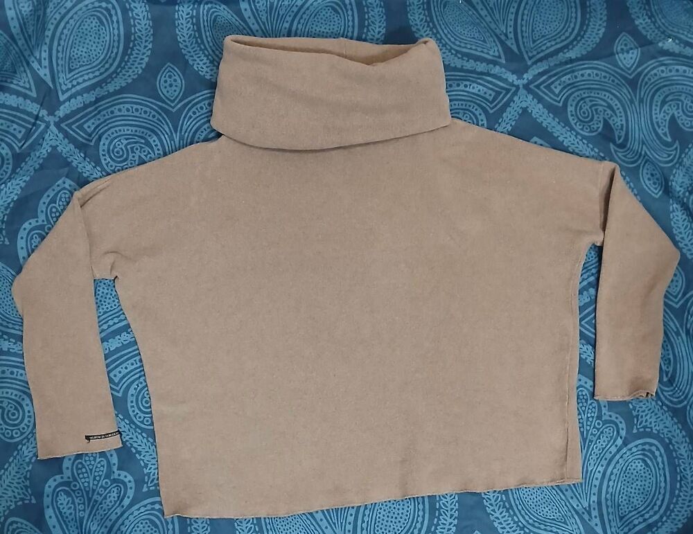 Album di famiglia womens medium boxy sweater tan funnel neck cotton pullover